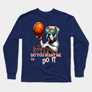 funny dog basketball Slam Dunked sport boys men kids Long Sleeve T-Shirt